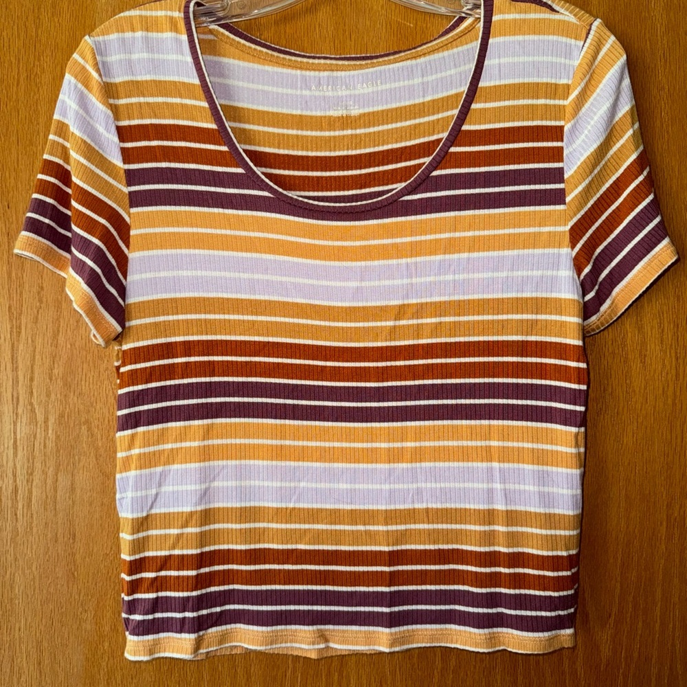 American Eagle Outfitters Orange and Brown Striped Tee